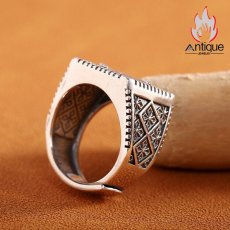 画像6: Antique Jewelry S925 シルバー 十字軍クロス 花柄リング インデックス指輪 パンクレトロ メンズ サイズ調整可能 (6)