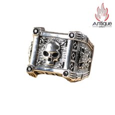 画像1: Antique Jewelry S925 純銀 メンズリング スカルドクロ キュービックジルコニア埋め込み パンクスタイル オープン調整可能 個性デザイン 指輪アクセサリー (1)