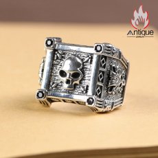 画像2: Antique Jewelry S925 純銀 メンズリング スカルドクロ キュービックジルコニア埋め込み パンクスタイル オープン調整可能 個性デザイン 指輪アクセサリー (2)