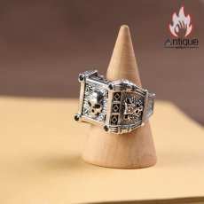 画像4: Antique Jewelry S925 純銀 メンズリング スカルドクロ キュービックジルコニア埋め込み パンクスタイル オープン調整可能 個性デザイン 指輪アクセサリー (4)