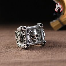 画像5: Antique Jewelry S925 純銀 メンズリング スカルドクロ キュービックジルコニア埋め込み パンクスタイル オープン調整可能 個性デザイン 指輪アクセサリー (5)