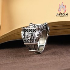 画像6: Antique Jewelry S925 純銀 メンズリング スカルドクロ キュービックジルコニア埋め込み パンクスタイル オープン調整可能 個性デザイン 指輪アクセサリー (6)