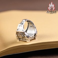 画像7: Antique Jewelry S925 純銀 メンズリング スカルドクロ キュービックジルコニア埋め込み パンクスタイル オープン調整可能 個性デザイン 指輪アクセサリー (7)
