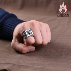 画像8: Antique Jewelry S925 純銀 メンズリング スカルドクロ キュービックジルコニア埋め込み パンクスタイル オープン調整可能 個性デザイン 指輪アクセサリー (8)