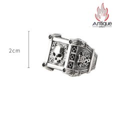 画像9: Antique Jewelry S925 純銀 メンズリング スカルドクロ キュービックジルコニア埋め込み パンクスタイル オープン調整可能 個性デザイン 指輪アクセサリー (9)