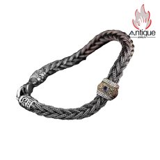 画像1: Antique Jewelry S925 シルバー 編み込みクロス ブレスレット メンズ 回転式 六字真言 梵字デザイン 個性的 おしゃれアクセサリー (1)