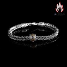 画像2: Antique Jewelry S925 シルバー 編み込みクロス ブレスレット メンズ 回転式 六字真言 梵字デザイン 個性的 おしゃれアクセサリー (2)