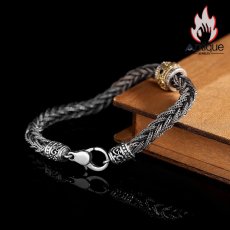 画像3: Antique Jewelry S925 シルバー 編み込みクロス ブレスレット メンズ 回転式 六字真言 梵字デザイン 個性的 おしゃれアクセサリー (3)