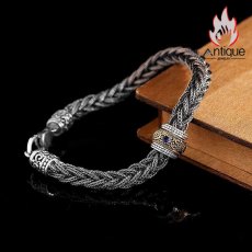 画像5: Antique Jewelry S925 シルバー 編み込みクロス ブレスレット メンズ 回転式 六字真言 梵字デザイン 個性的 おしゃれアクセサリー (5)