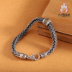 画像6: Antique Jewelry S925 シルバー 編み込みクロス ブレスレット メンズ 回転式 六字真言 梵字デザイン 個性的 おしゃれアクセサリー (6)