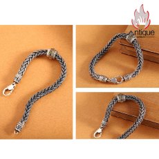 画像7: Antique Jewelry S925 シルバー 編み込みクロス ブレスレット メンズ 回転式 六字真言 梵字デザイン 個性的 おしゃれアクセサリー (7)