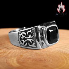 画像2: Antique Jewelry S925 純銀 メンズリング クロス ブラックオニキス 古木蔦模様 レトロおしゃれ オープンアジャスタブル ペア シンプルデザイン 指輪アクセサリー (2)