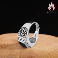 画像4: Antique Jewelry S925 純銀 メンズリング クロス ブラックオニキス 古木蔦模様 レトロおしゃれ オープンアジャスタブル ペア シンプルデザイン 指輪アクセサリー (4)