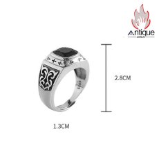 画像8: Antique Jewelry S925 純銀 メンズリング クロス ブラックオニキス 古木蔦模様 レトロおしゃれ オープンアジャスタブル ペア シンプルデザイン 指輪アクセサリー (8)