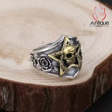 画像2: Antique Jewelry S925 純銀 ドクロ 星 チェーン バラ モチーフ リング ユニセックス 男女兼用 レトロ 個性デザイン おしゃれアクセサリー (2)