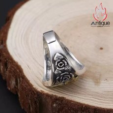 画像4: Antique Jewelry S925 純銀 ドクロ 星 チェーン バラ モチーフ リング ユニセックス 男女兼用 レトロ 個性デザイン おしゃれアクセサリー (4)