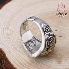 画像5: Antique Jewelry S925 純銀 ドクロ 星 チェーン バラ モチーフ リング ユニセックス 男女兼用 レトロ 個性デザイン おしゃれアクセサリー (5)