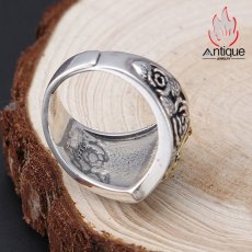 画像7: Antique Jewelry S925 純銀 ドクロ 星 チェーン バラ モチーフ リング ユニセックス 男女兼用 レトロ 個性デザイン おしゃれアクセサリー (7)