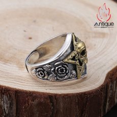 画像8: Antique Jewelry S925 純銀 ドクロ 星 チェーン バラ モチーフ リング ユニセックス 男女兼用 レトロ 個性デザイン おしゃれアクセサリー (8)