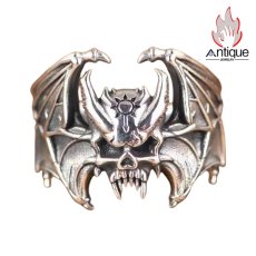 画像1: Antique Jewelry S925 純銀 メンズワイドリング 吸血鬼 コウモリ ドクロモチーフ ゴシック調 欧米風 おしゃれ 個性デザイン 指輪アクセサリー (1)