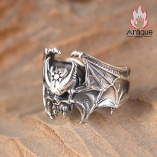 画像5: Antique Jewelry S925 純銀 メンズワイドリング 吸血鬼 コウモリ ドクロモチーフ ゴシック調 欧米風 おしゃれ 個性デザイン 指輪アクセサリー (5)