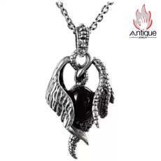 画像1: Antique Jewelry S925 シルバー 羽根・ドラゴンウィング ブラックオニキス ペンダントネックレス 欧米スタイル 個性的 ユニセックス 男女両用アクセサリー (1)