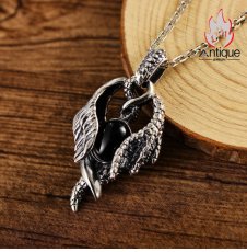 画像2: Antique Jewelry S925 シルバー 羽根・ドラゴンウィング ブラックオニキス ペンダントネックレス 欧米スタイル 個性的 ユニセックス 男女両用アクセサリー (2)