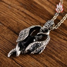 画像3: Antique Jewelry S925 シルバー 羽根・ドラゴンウィング ブラックオニキス ペンダントネックレス 欧米スタイル 個性的 ユニセックス 男女両用アクセサリー (3)