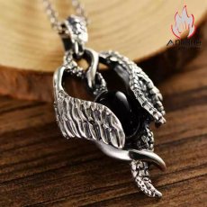 画像4: Antique Jewelry S925 シルバー 羽根・ドラゴンウィング ブラックオニキス ペンダントネックレス 欧米スタイル 個性的 ユニセックス 男女両用アクセサリー (4)
