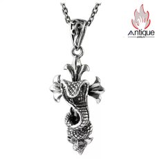 画像1: Antique Jewelry S925 シルバー 十字架モチーフ ペンダントネックレス 蛇 パイソン巻き メンズネックレス ヴィンテージレトロ 個性デザイン 大人向けアクセサリー (1)