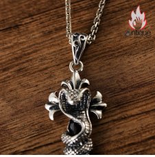 画像8: Antique Jewelry S925 シルバー 十字架モチーフ ペンダントネックレス 蛇 パイソン巻き メンズネックレス ヴィンテージレトロ 個性デザイン 大人向けアクセサリー (8)