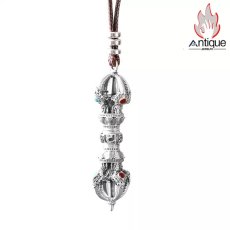 画像1: Antique Jewelry S999 シルバー 金剛杵ペンダントネックレス 精巧彫刻 ヴィンテージ風 降魔杵デザイン メンズ個性アクセサリー (1)