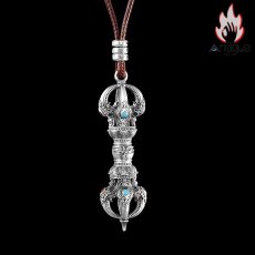 画像2: Antique Jewelry S999 シルバー 金剛杵ペンダントネックレス 精巧彫刻 ヴィンテージ風 降魔杵デザイン メンズ個性アクセサリー (2)