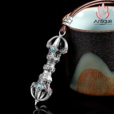 画像3: Antique Jewelry S999 シルバー 金剛杵ペンダントネックレス 精巧彫刻 ヴィンテージ風 降魔杵デザイン メンズ個性アクセサリー (3)