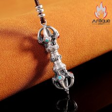 画像4: Antique Jewelry S999 シルバー 金剛杵ペンダントネックレス 精巧彫刻 ヴィンテージ風 降魔杵デザイン メンズ個性アクセサリー (4)
