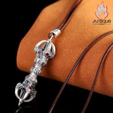 画像7: Antique Jewelry S999 シルバー 金剛杵ペンダントネックレス 精巧彫刻 ヴィンテージ風 降魔杵デザイン メンズ個性アクセサリー (7)