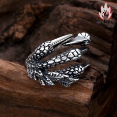 画像3: Antique Jewelry S925 シルバー ドラゴンクロー オープンリング メンズ ゴシック調 鷹爪 & フェザーデザイン ユニセックスリング (3)
