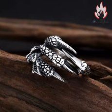 画像4: Antique Jewelry S925 シルバー ドラゴンクロー オープンリング メンズ ゴシック調 鷹爪 & フェザーデザイン ユニセックスリング (4)