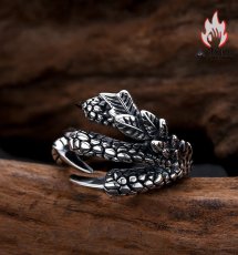 画像5: Antique Jewelry S925 シルバー ドラゴンクロー オープンリング メンズ ゴシック調 鷹爪 & フェザーデザイン ユニセックスリング (5)