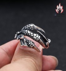 画像6: Antique Jewelry S925 シルバー ドラゴンクロー オープンリング メンズ ゴシック調 鷹爪 & フェザーデザイン ユニセックスリング (6)