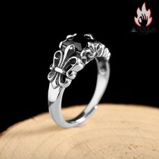 画像2: Antique Jewelry S925 シルバー 十字薔薇 オニキスリング オープンバンド ゴシック ヴィンテージ ユニセックス (2)