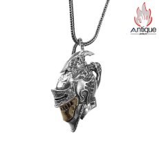 画像1: Antique Jewelry S925 シルバー 中世ヨーロッパ兜ペンダントネックレス メンズ ドクロヴィンテージ スチームパンクデザイン (1)