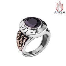 画像1: Antique Jewelry S925 シルバーアクセサリー ドクロハンド 黒オニキス ゴシック宮廷 ヴィンテージ メンズオープンリング (1)