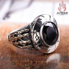 画像3: Antique Jewelry S925 シルバーアクセサリー ドクロハンド 黒オニキス ゴシック宮廷 ヴィンテージ メンズオープンリング (3)