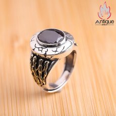 画像4: Antique Jewelry S925 シルバーアクセサリー ドクロハンド 黒オニキス ゴシック宮廷 ヴィンテージ メンズオープンリング (4)