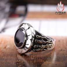 画像5: Antique Jewelry S925 シルバーアクセサリー ドクロハンド 黒オニキス ゴシック宮廷 ヴィンテージ メンズオープンリング (5)