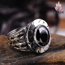 画像6: Antique Jewelry S925 シルバーアクセサリー ドクロハンド 黒オニキス ゴシック宮廷 ヴィンテージ メンズオープンリング (6)