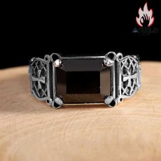 画像2: Antique Jewelry S925 シルバー クロスリング メンズ ヒップホップ調 黒オニキス 個性的ヴィンテージリング (2)