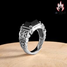 画像3: Antique Jewelry S925 シルバー クロスリング メンズ ヒップホップ調 黒オニキス 個性的ヴィンテージリング (3)
