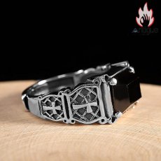 画像4: Antique Jewelry S925 シルバー クロスリング メンズ ヒップホップ調 黒オニキス 個性的ヴィンテージリング (4)